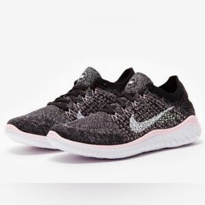 Nike Women's Free RN Flyknit Black and Pink Athletic Shoes